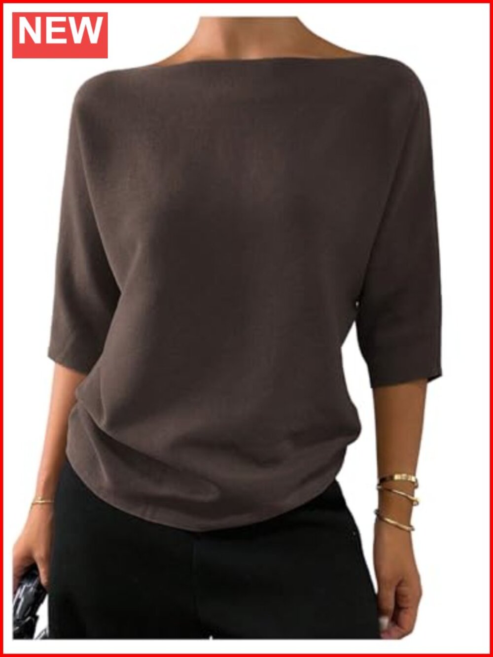 SOLY HUX Women's Boat Neck Half Sleeve Knit Sweater Pullover
